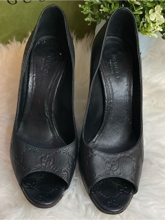 Gucci Shoes - Gucci Black Guccissima Peep-Toe Heels